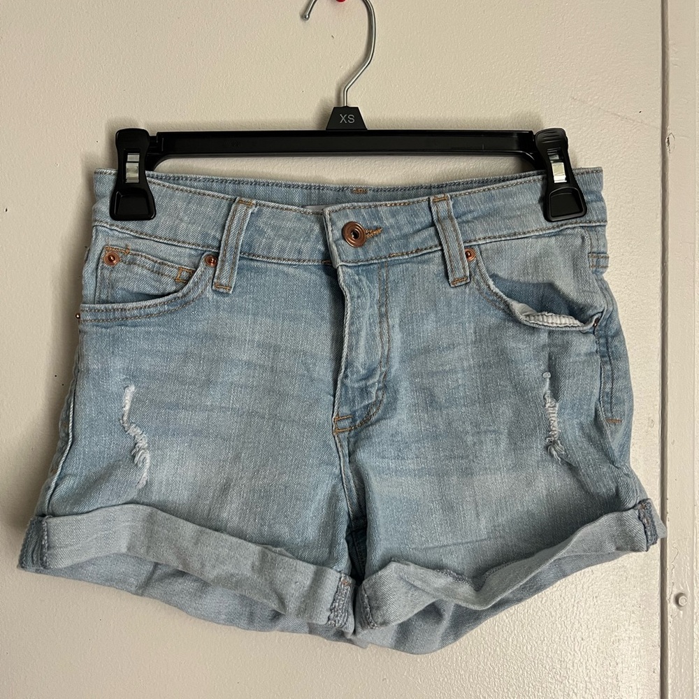 Light blue washed jean shorts